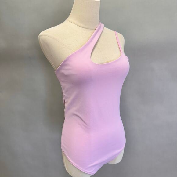 Abercrombie & Fitch pink cutout one shoulder seamless tank bodysuit size medium - Picture 2 of 14